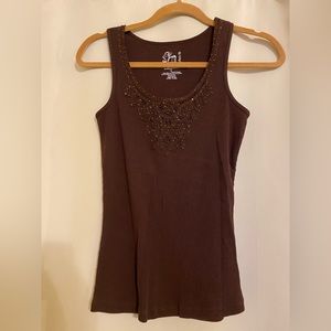 Brown tank top with sparkle accents